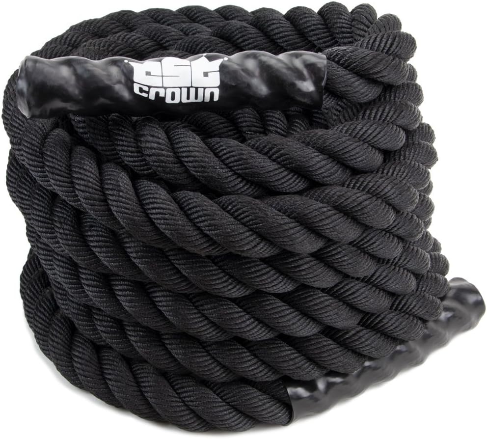 Crown Sporting Goods Battle Ropes – Durable Poly Dacron Rope with Rubber Grips, Fitness Equipment for Home, Office, Professional Gyms & WOD Training Rope