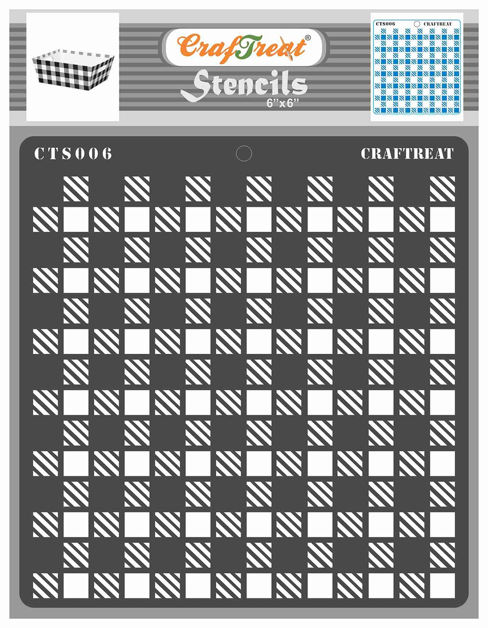 CrafTreat Geometric Stencils for Painting on Wood, Wall, Tile, Canvas, Paper, Fabric and Floor - Shepherds Checkers Stencil - 6x6 Inches - Reusable DIY Art and Craft Stencils