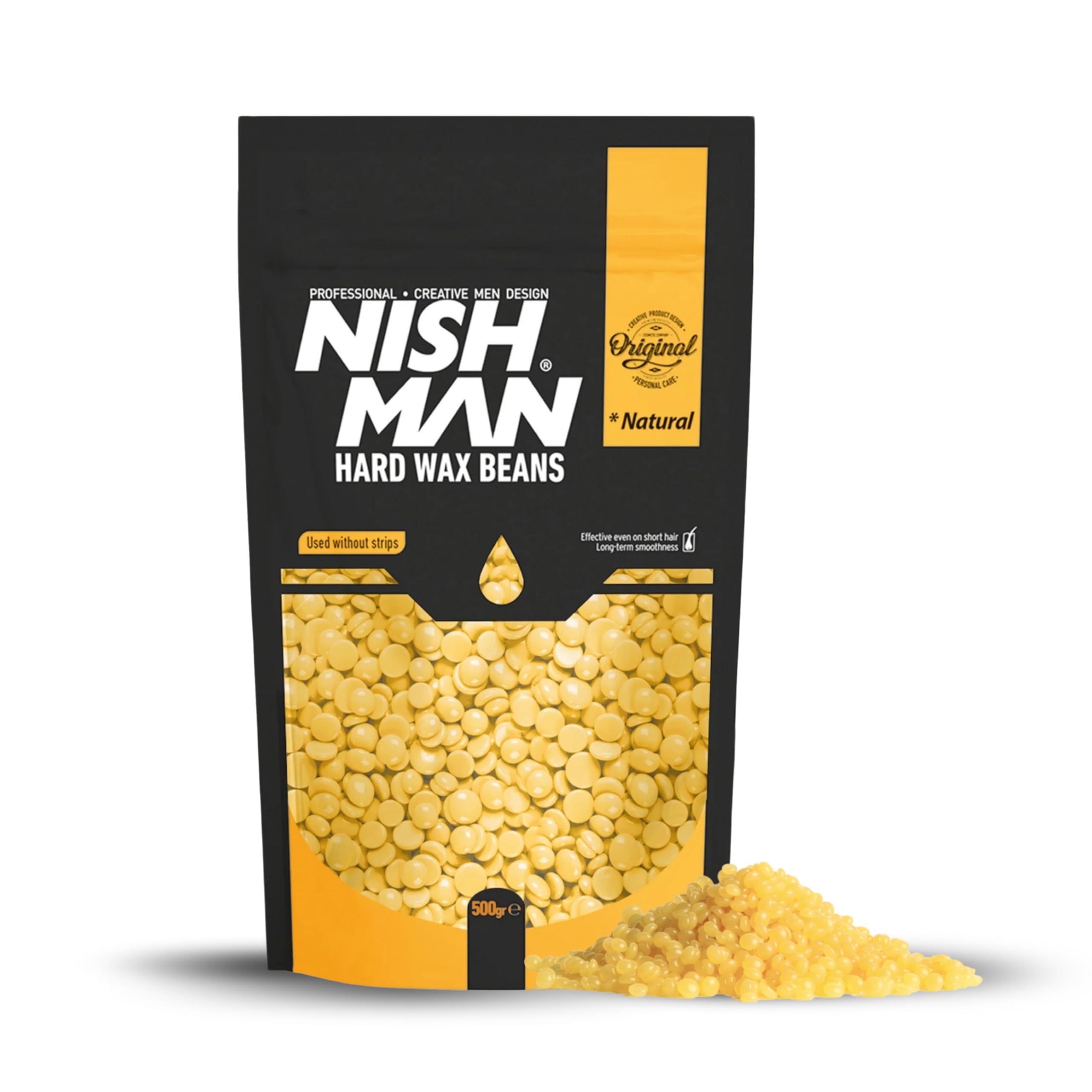 NISHMAN Hard Wax Beads, Natural, 500g | Painless, Gentle Hair Removal Wax Beans for Full Body, Face & Bikini Line | No Strip Needed | Bikini Wax Strips