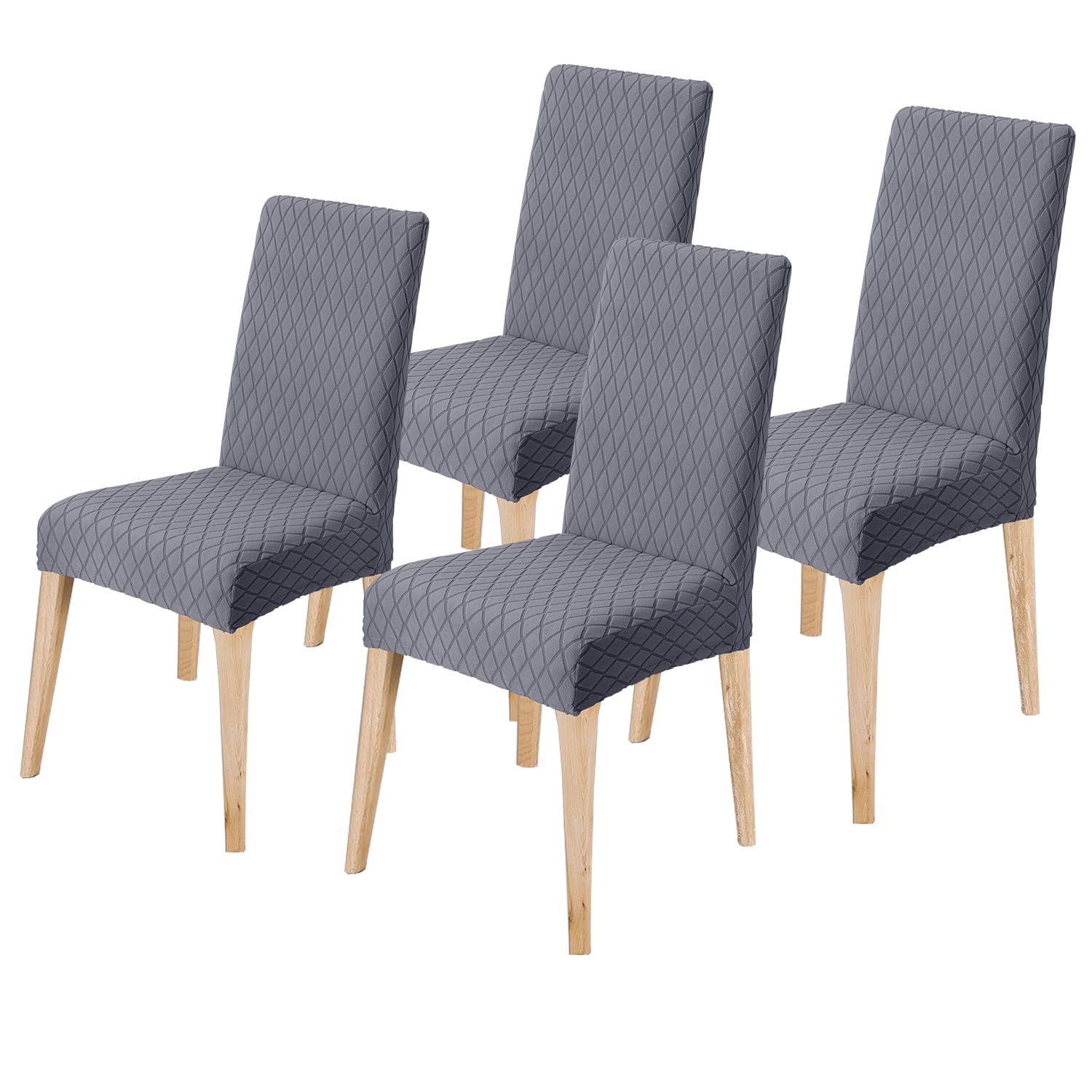 LANSHENG Dining Chair Covers Set of 4, Stretch Dining Chair Protector Slipcovers Jacquard, Elastic Removable Washable Chair Seat Cover for Dining Room Kitchen Banquet Restaurant Home, Grey