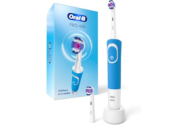 Oral-B Pro 400 3D White Vitality Electric Toothbrush with (2) Brush Heads, Rechargeable, Blue
