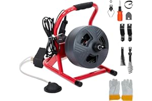 PIONEERWORKS 50Ft x 5/16 Inch Drain Cleaner Machine, Electric Drain Auger Professional for 3/4 to 3 Inch Pipes, Foot Switch with 6 Cutters, Glove, Drain Auger Cleaner Sewer Snake - DA04