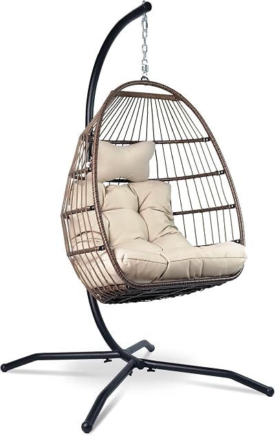 VITA5 Hanging Egg Chair Frame PolyRattan with Cushion Beige 150 kg