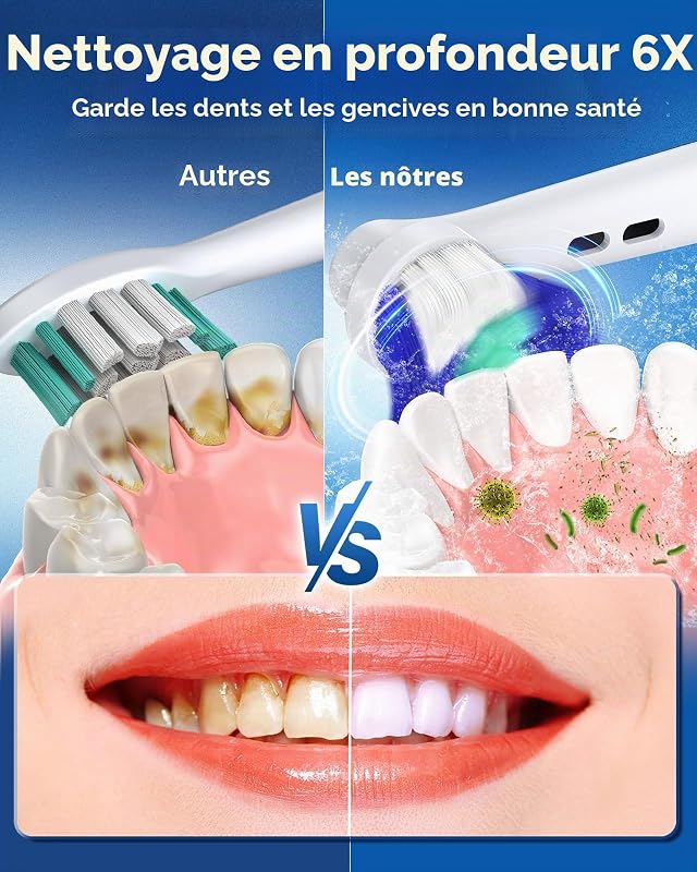 Brosse à Dents Électrique Rotative, 8 Têtes 4 Modes violet
