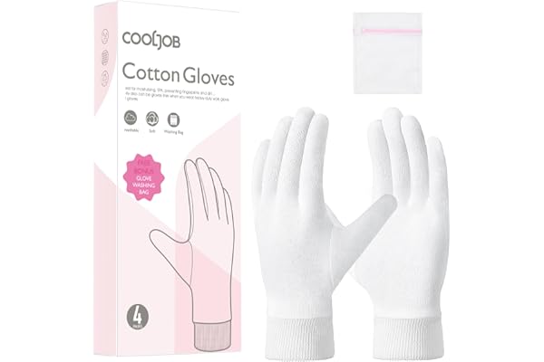 COOLJOB 4 Pairs Cotton Gloves for Dry Hands Moisturizing & Eczema, Overnight Lotion, Sleep & Spa Treatment for Women & Men, B