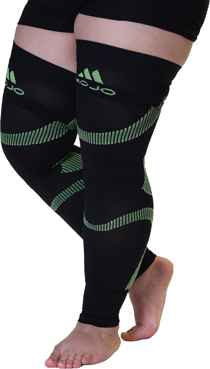 5XL Mojo Compression Stockings for Circulation 20-30mmHg- Bariatric Thigh-Hi With Grip Top - Extra Wide Ankle, Calf, Thigh Plus Size Black/Green 5X-Large A609BG8: Health & Personal Care