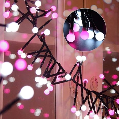 150er LED Kugel Lichterkette - ELINKUME® 3,5M/11,5ft Romantische Weiß+Rose Globe Deko Lichter Batteriebetrieben String Licht 