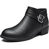 funbank Ankle Boots for Women Low Heel Chelsea Booties for Winter Round Toe Leather Snow Boots Chunky Fall Shoes with Side Zipper
