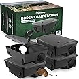 XTERMIPRO Large Rat & Mouse Bait Station - 4 Pack - Rat Bait Stations for Mice Outdoor/Indoor - Tamper Resistant - Child & Pet Safe Rodent Bait Station - Outside Traps - Bait Box Pest Control