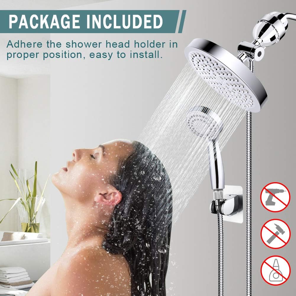 Filtered Shower Head, High Pressure Rainfall Shower Head/Handheld Shower Filter Combo, Luxury Modern Chrome Plated with 60'' Hose Anti-leak with Holder - - 