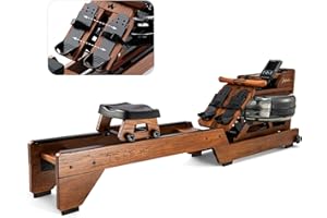 TOPIOM Water Rowing Machine for Home Use, Oak Wood Rower Machine with Dedicated Monitor & Bluetooth App, Upgraded Handle, Adjustable Footpad, Tablet Holder Water Rowing Machine