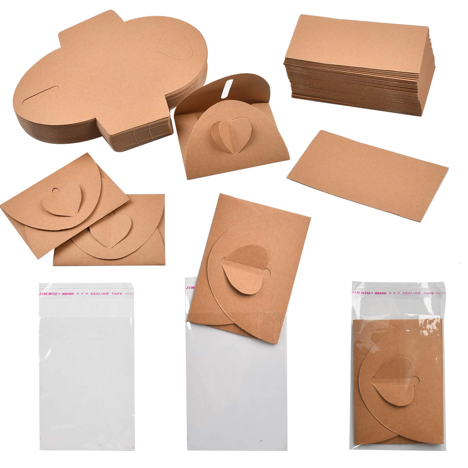 50Pcs Mini Cards and Envelopes Set, Mini Gift Card Envelopes, Handmade Seed Envelopes Cute Kraft Paper Envelopes with Heart Clasp for Thank You Notes Christmas Valentine's Day