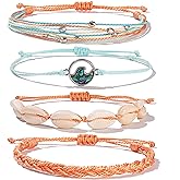 FANCY SHINY Wave String Bracelets Braid Puka Shell Bead Bracelets Handmade Cute Trendy Boho Easter Jewelry Gifts for Women