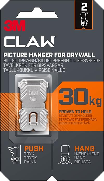 3M CLAW Drywall Picture Hangers, 2 Hooks, Holds Up to 30 kg