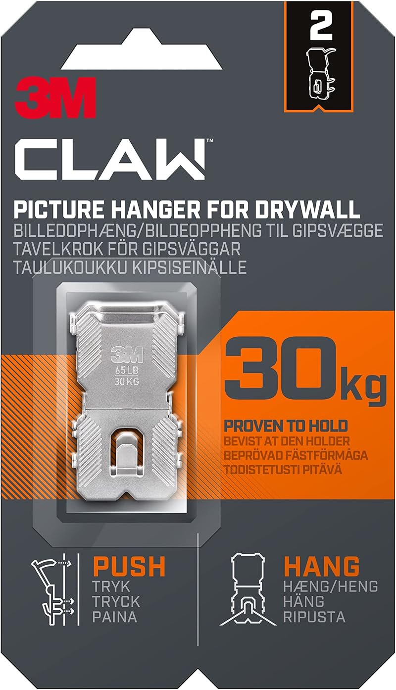 3M CLAW Drywall Picture Hangers, 2 Hooks, Holds Up to 30 kg