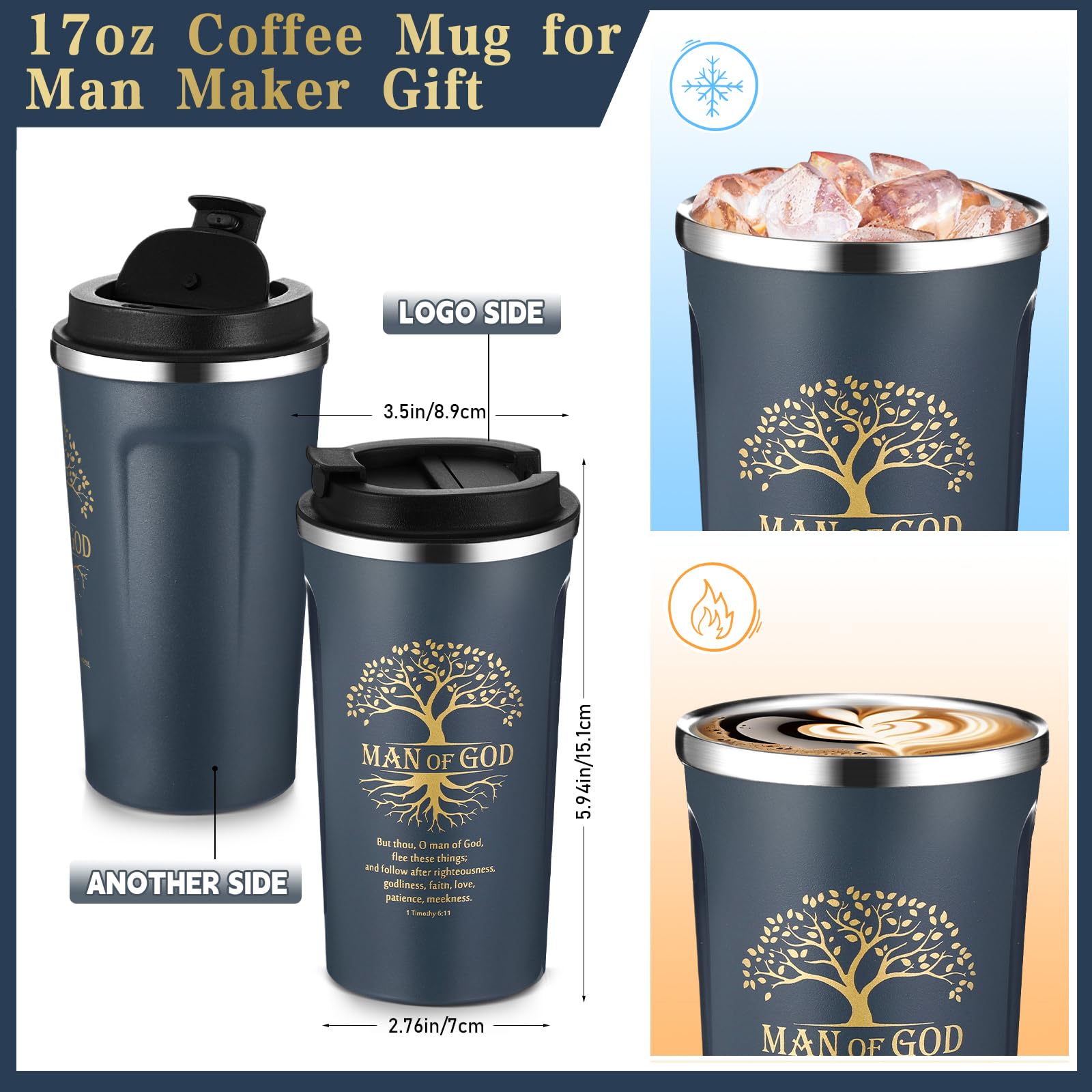 Condition photo showing New/Like New for pickmesh 3 pcs christian gift for men,man of god faith based spiritual stuff, bible coffee cup leather prayer journal with pen gifts for church husband dad pastor(man of god,navy blue) dusty blue you are