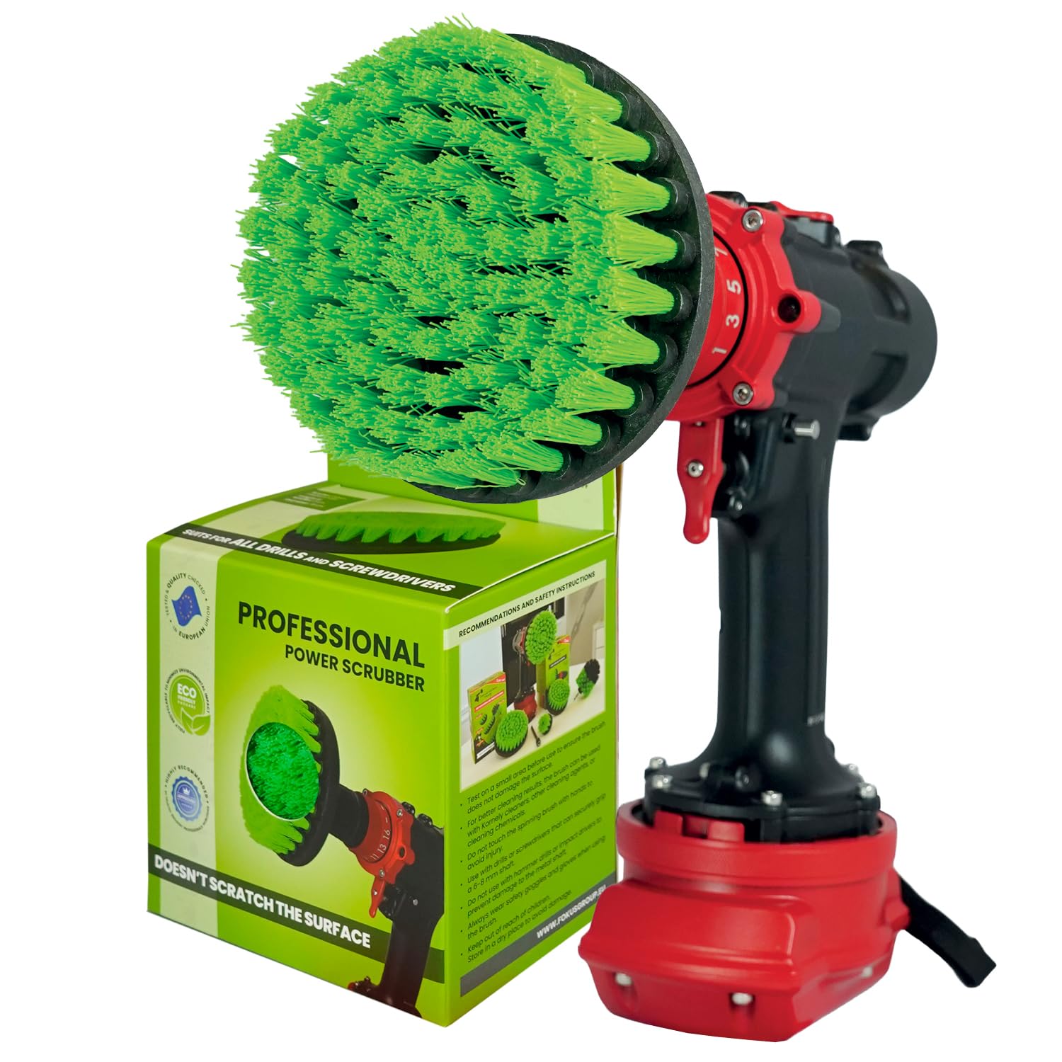 Kornely Premium Drill Brush Professional – Medium-Stiff 13 cm Green | Scratch-Free Kitchen Cleaning Brush for Ovens, Hobs, Worktops, Floor Tiles, Linoleum, Cupboard Doors and Greasy Cookware