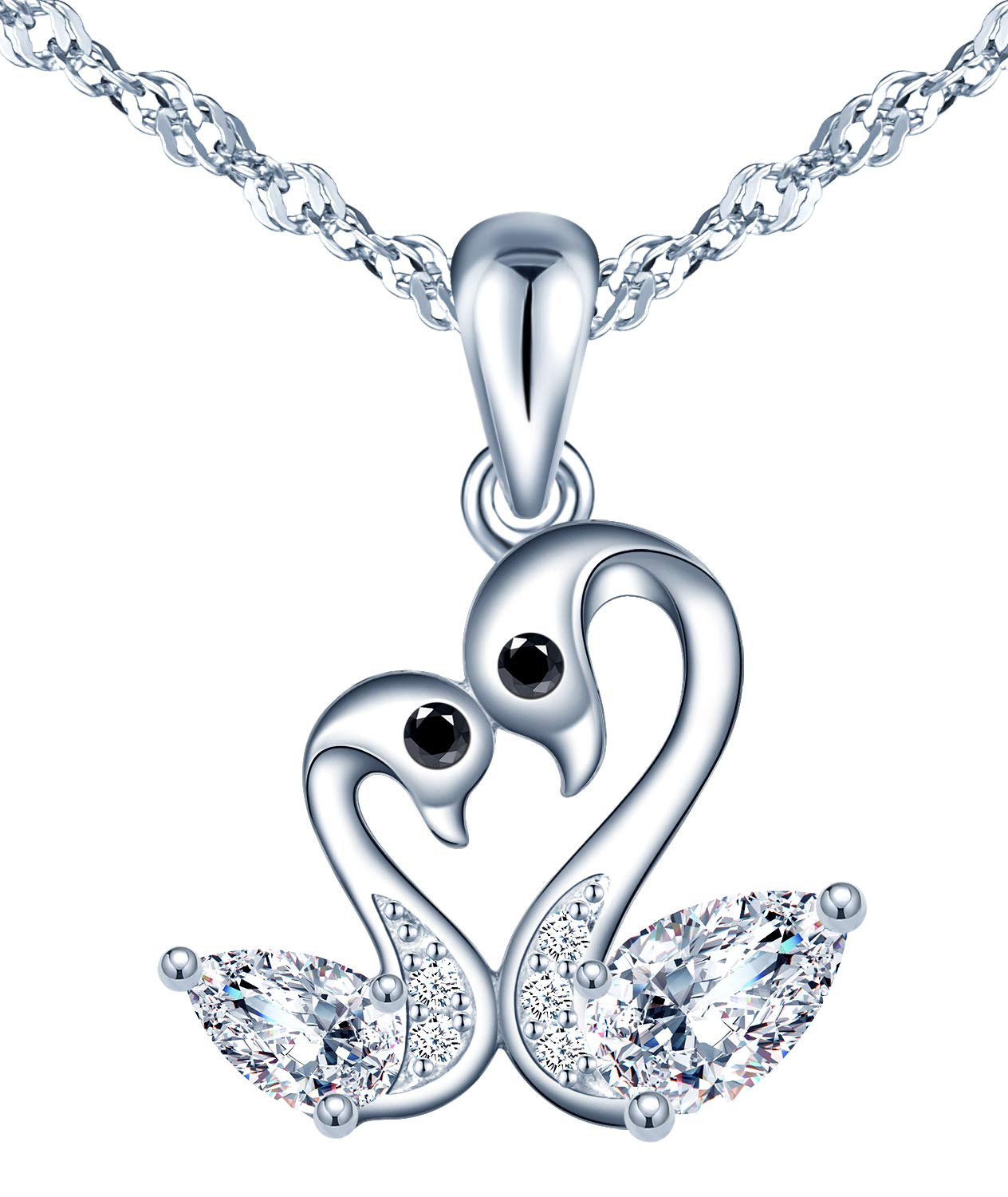 Women's girl's Sterling Silver Necklace, creative little swan necklace, decorated with shiny zircons, gift for Birthday, Valentine's Day and Christmas