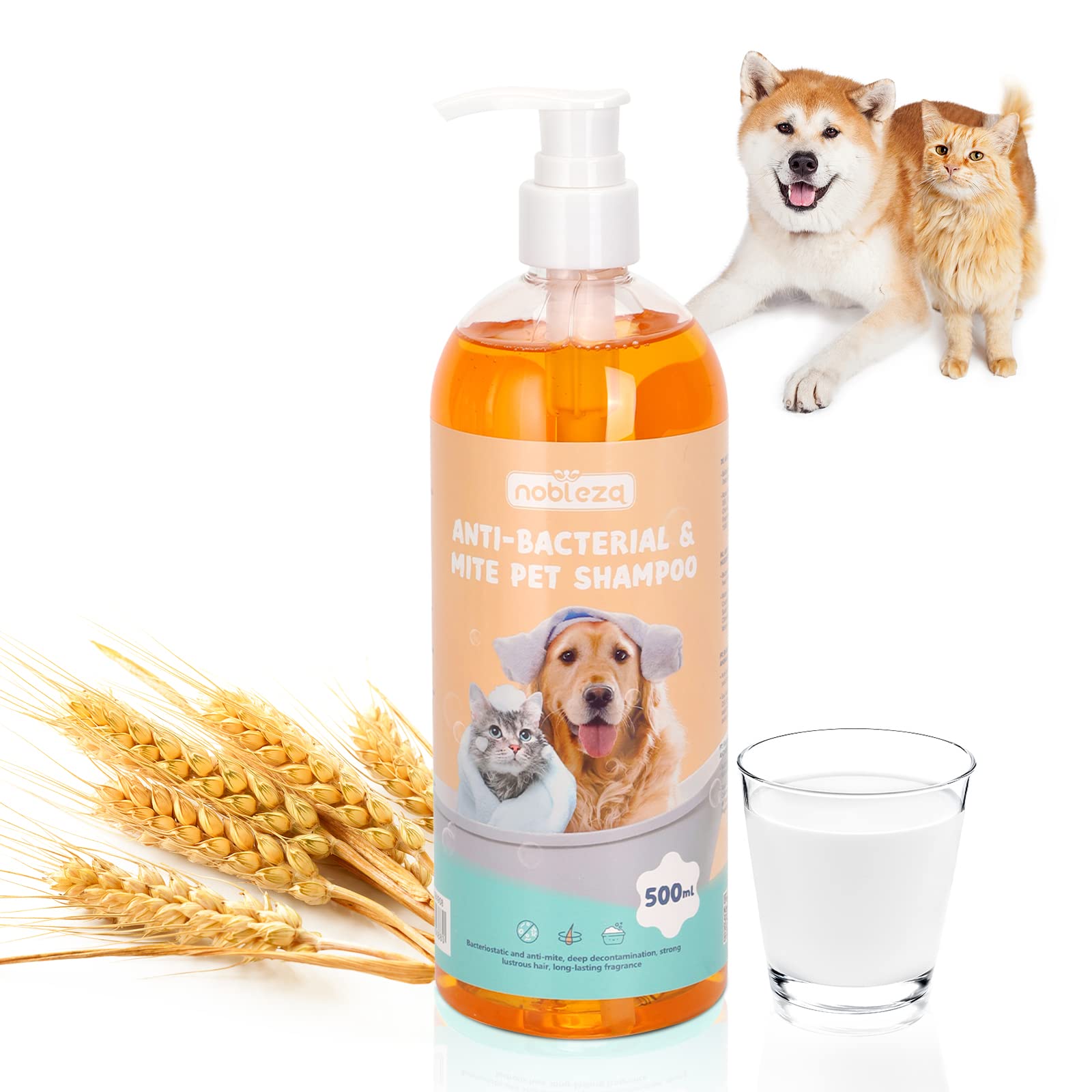 Nobleza Hypoallergenic Dog Shampoo for Sensitive and Itchy Skin - Professional Pet Grooming, Flea Treatment with Milk and Oat Fragrance - 500ml