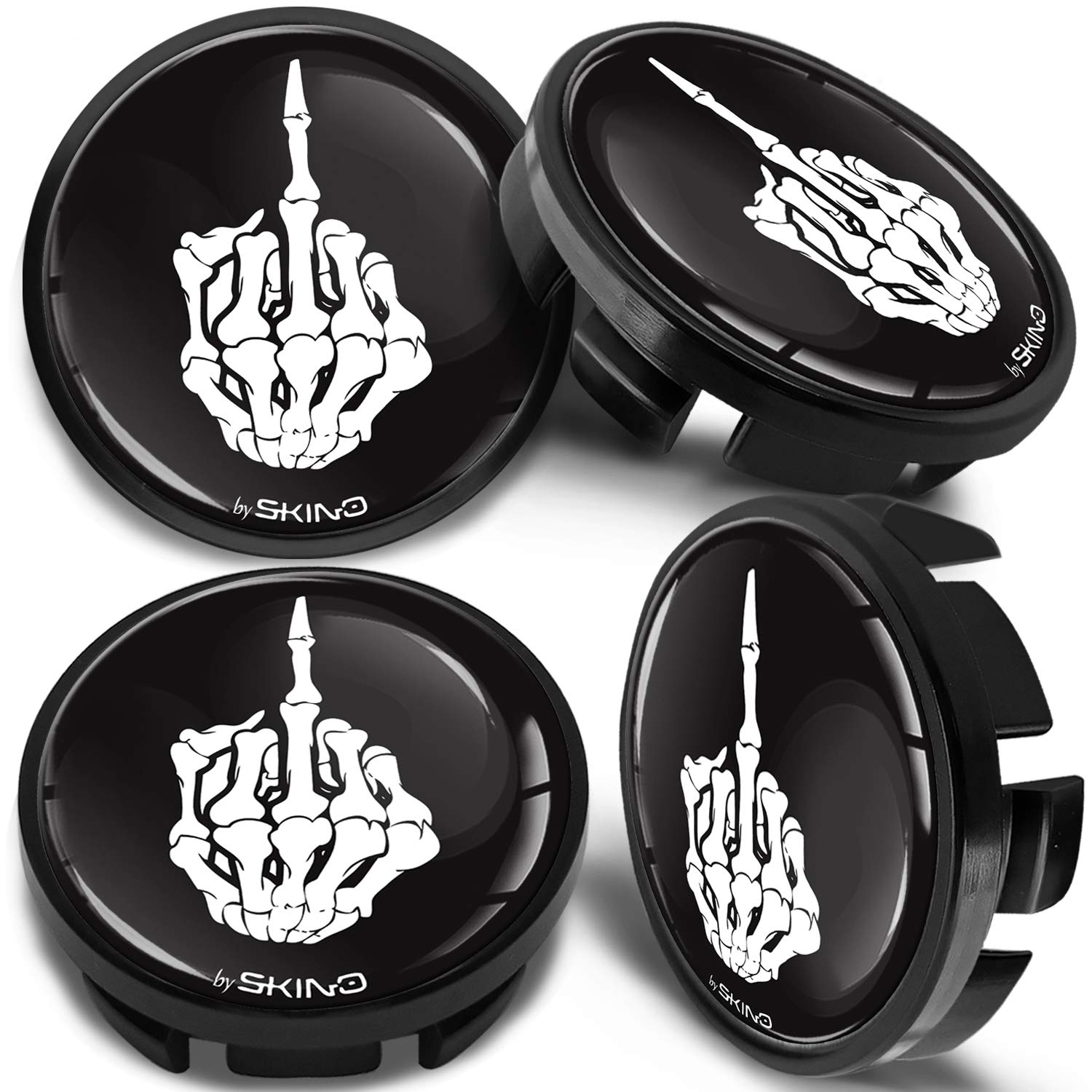 SkinoEu Compatible with Wheel Center Caps VW 65mm Centre Alloy Hubcaps Skull Bones Middle Finger Black CV 22