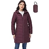 SLOW DOWN Womens Lightweight Puffer Coat, Women Hooded Packable Mid-Length Winter puffer Jacket