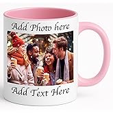 Personalized Coffee Mug 11oz Ceramic – Custom Photo, Text or Logo Cup | Double-Sided Print, Dishwasher & Microwave Safe | Gift for Thanksgiving, Mom Dad Teacher Friend Birthday Christmas (Pink)