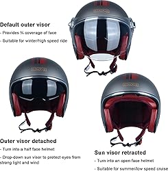 Open Face Motorcycle Helmet for Adults, DOT