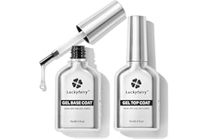 LUCKYFAIRY No Wipe Gel Top Coat and Base Coat Set: 2Pcs 15ml Rubber Base, Super Shiny Long Lasting Top Coat Gel Nail Polish, Acid-free Nail Strengthener Soak Off Lamp Needed, Christmas Nail Art Design Gift