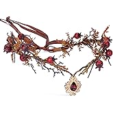 MOSTORY Handmade Elf Crown - Flower Fairy Headpiece Woodland Elven Headband Forest Fruit Circlet for Women s Renaissance Halloween Cosplay Red