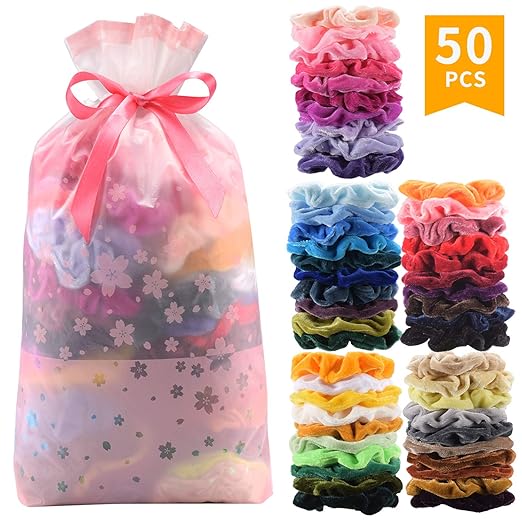 50 Pcs Premium Korean Velvet Hair Scrunchies Hair Bands Scrunchy