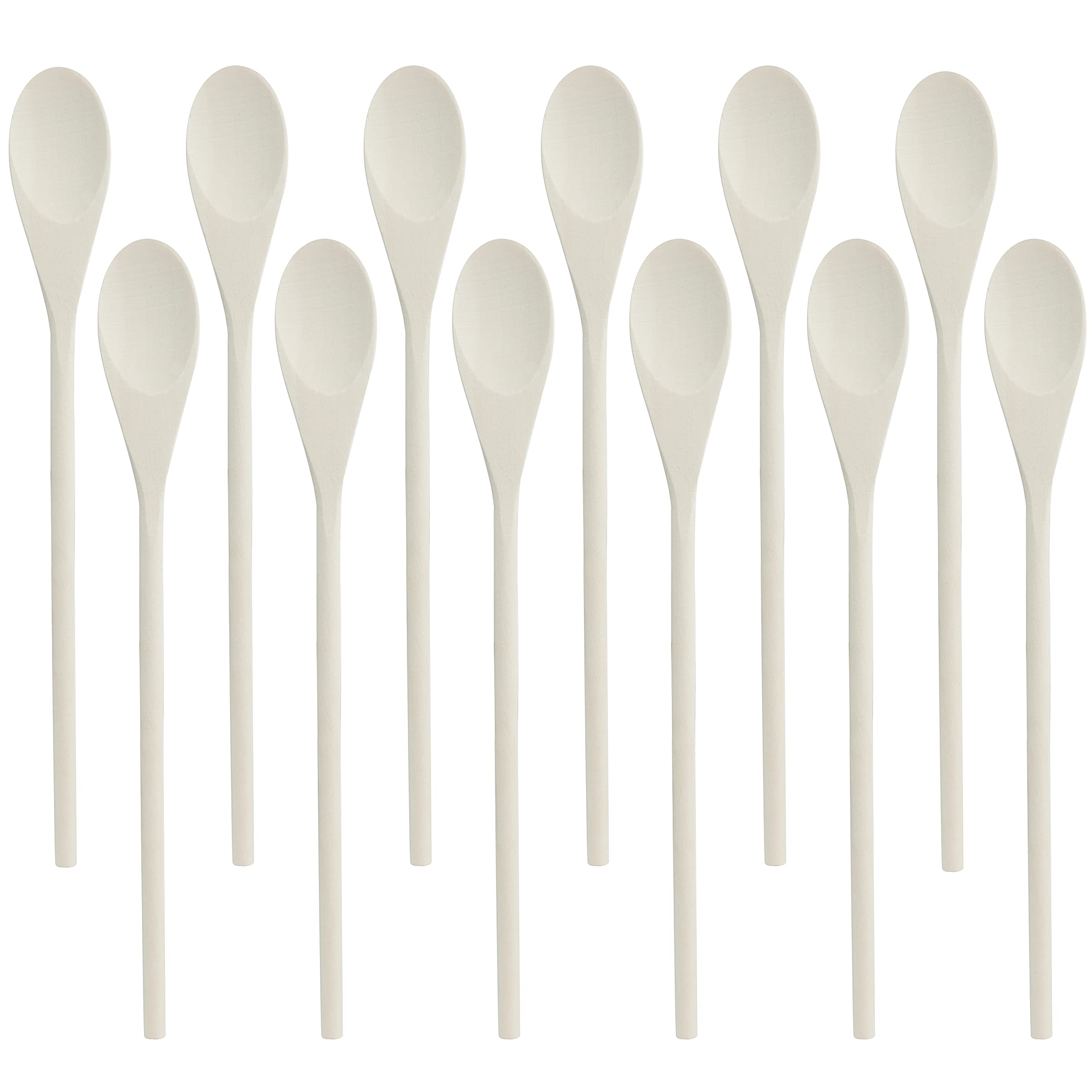 Belle Vous Wooden Spoon (12 Pack) - 3.9 x 30.2cm / 1.54 x 11.89 Inches - Blank Unfinished Non-Stick Kitchen Cooking Utensil - Multi-Purpose Spoons for Stirring, Serving, Mixing, Baking & Puppets