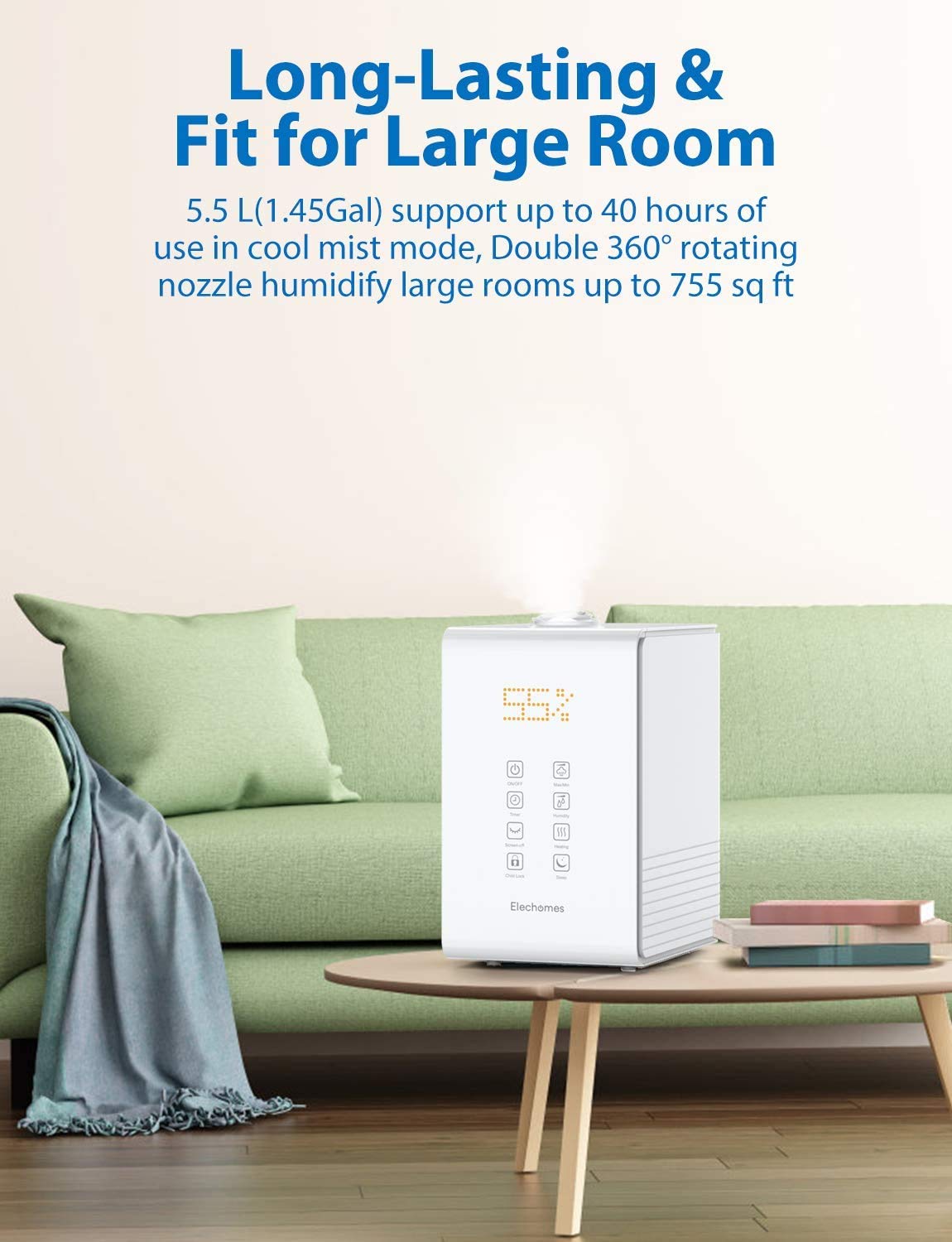 Elechomes Warm and Cool Mist Humidifiers, SH8820 Top Fill 5.5L