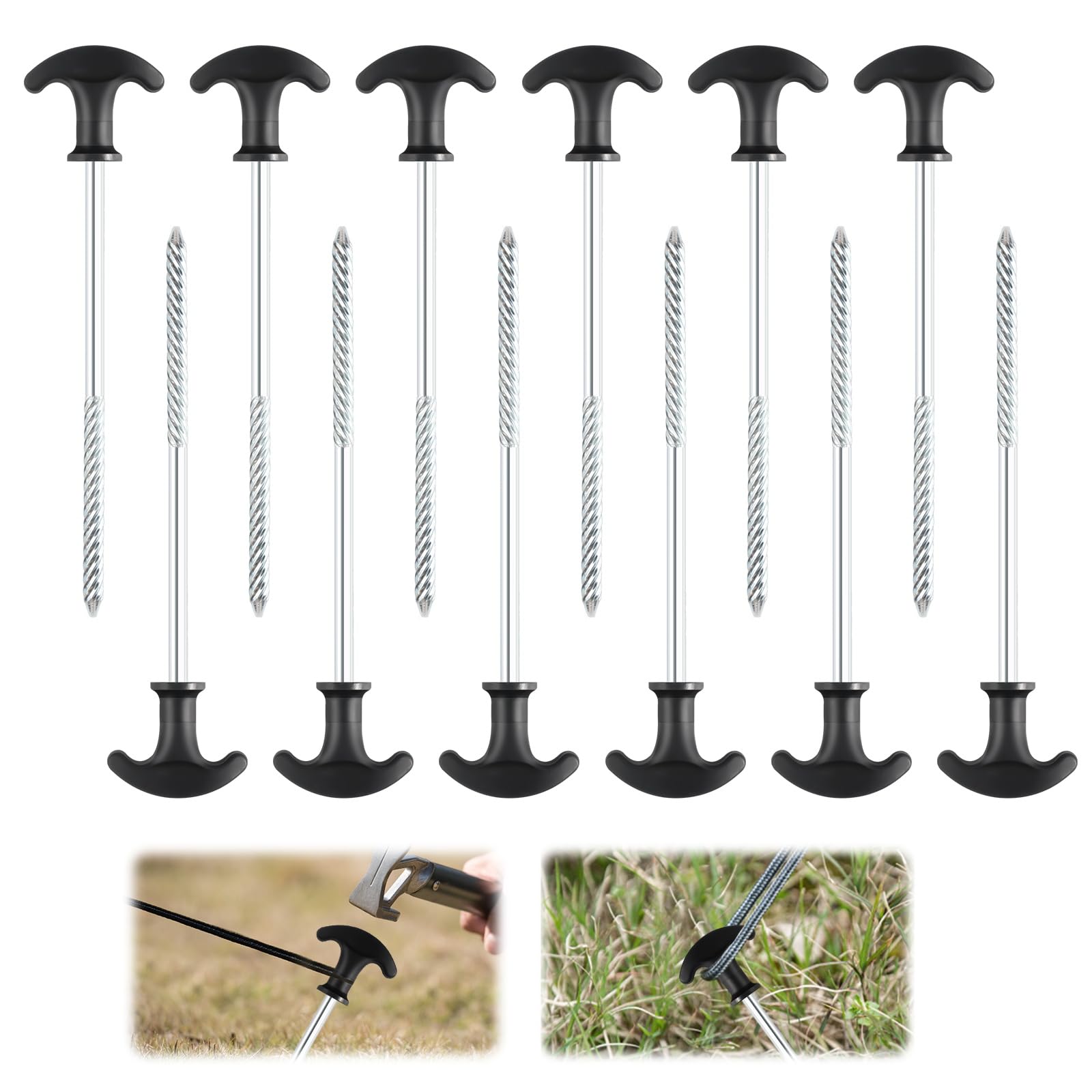 FASBET 12Pcs Extra Strong Tent Pegs Metal Heavy Duty 20cm Galvanized for Hard Ground Long Storm Camping Rock Awnings Gazebo Sand Screw Stakes