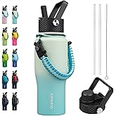 BJPKPK Insulated Water Bottles with Straw Lid, 23oz Metal Water Bottle with 2 lids & Paracord Strap, Double Wall Stainless Steel Vacuum Tumblers, Cups, Mugs, Thermo for Hot& Cold Drinks, Mint