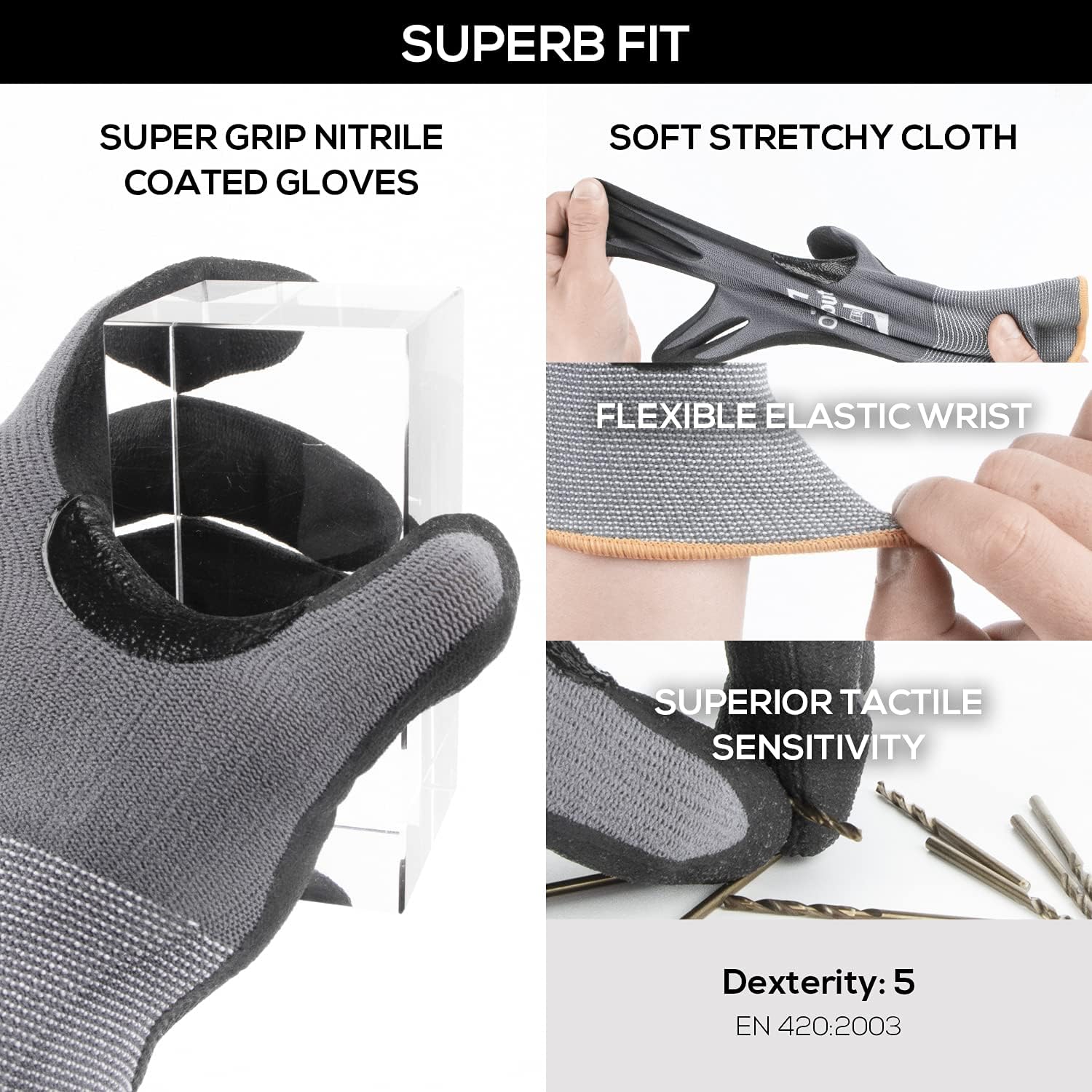 OriStout Safety Work Gloves with Grip (4 Pairs), Touchscreen, Breathable Micro Foam Nitrile Coated Gloves for Warehouse, Automotive, Construction, Gardening, Retail|Small, Size 7: Clothing