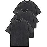 Flygo 3 Pack Men Oversized T Shirts Acid Washed Unisex Tee Loose Fit Short Sleeve Casual Streetwear Baggy Basic Tops(Black+Black+Black XL), X-Large