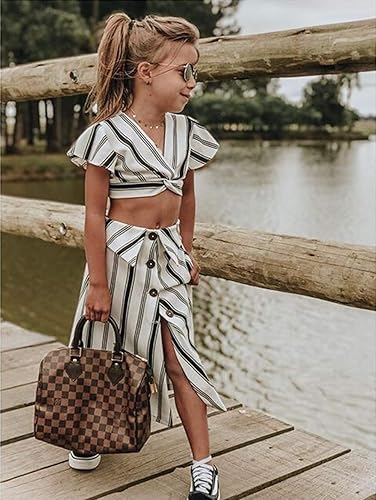 Muasaaluxi Toddler Baby Kid Girls Short Sleeve Striped T-shirt