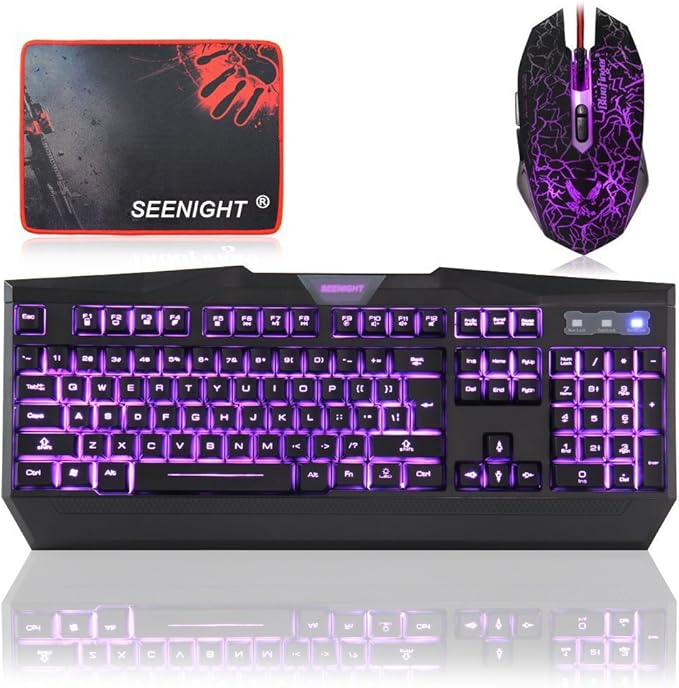 Amazon.com: SEENIGHT Backlit Keyboard and Mouse with Backlight Keycaps Adjustable Red Blue 