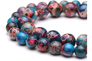 Youngbling Natural Gemstone Beads for Jewelry Making,8mm Blue Imperial Jasper Polished Round Smooth Stone Boho Beads,Genuine Real Stone Beads for Bracelet Necklace 15 Inch(Blue Imperial Jasper,8mm)