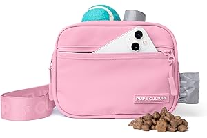 Pup Culture Cross Body Dog Training Treat Pouch | Removable Treat Pouch for Anytime Puppy Training | Built in Poop Bag Dispenser & Used Dog Poop Bag Holder | Stylish Dog Treat Pouch - Pink