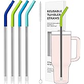 Soledea Reusable Metal Straw Set with Silicone Tips Fits 40oz Stanley Cup, Extra Long Stainless Steel Straws for 40oz Tumblers, BPA-Free, with Cleaning Brushes