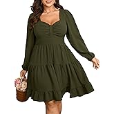 SCOMCHIC Women's Plus Size Dresses Cocktail Long Sleeve Sweetheart Neckline A Line Boho Cute Flowy Fall Mini Short Dress