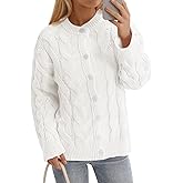 Saodimallsu Womens Cable Knit Cardigan Sweaters Long Sleeve Button Down Crewneck Casual Loose Fall Sweater Coats