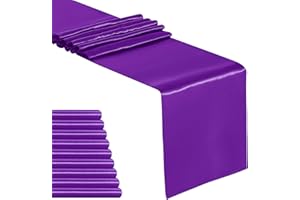 YUHX Pack of 10 Satin Table Runner 12 x 108 Inches Long,Purple Table Runners for Wedding, Birthday Parties, Banquets Decorations（Purple,10 Pack）