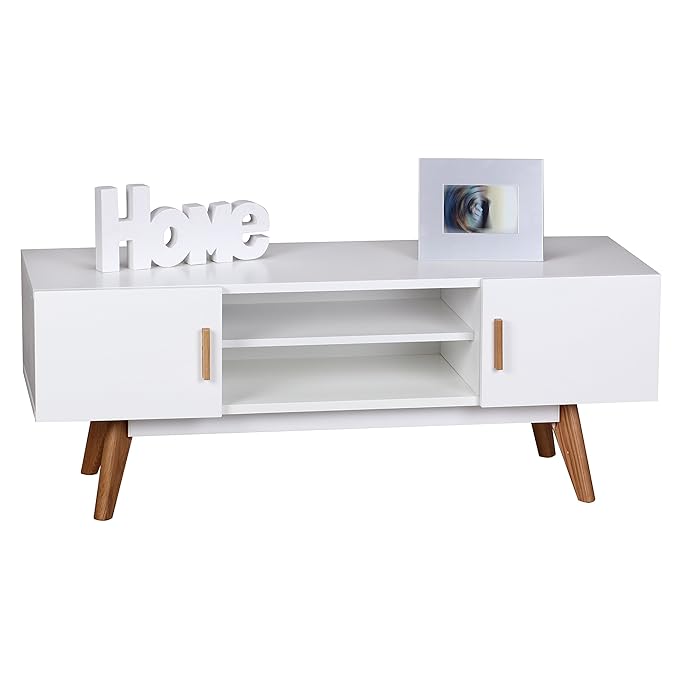 Wohnling Retro TV Lowboard SCANIO 120 cm MDF-Holz Landhaus 2 Türen und Fach, HiFi Regal 4 Füße, Fernseher Kommode Skandinavis