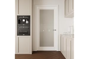 CRUTOP 36''x80'' Frosted Glass Interior Door Slab Shaker, Pre-Built Panel for Barn Door, Pocket Doors, French Doors, for Pantry, Bedroom, Closet, Laundry & Bathroom, White Prefinish&Paintable