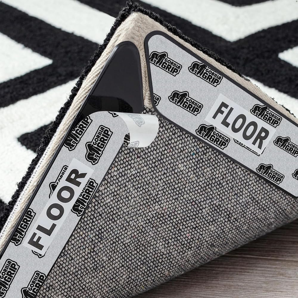 GORILLA GRIP Patent Pending Rug Gripper Pads, Keep Area Rugs Corners from Curling and Bunching, Reusable Dual-Sided Flexible Sticky Pad, Grips Floor and Holds Carpet in Place on Hardwood Floors 8 Pack