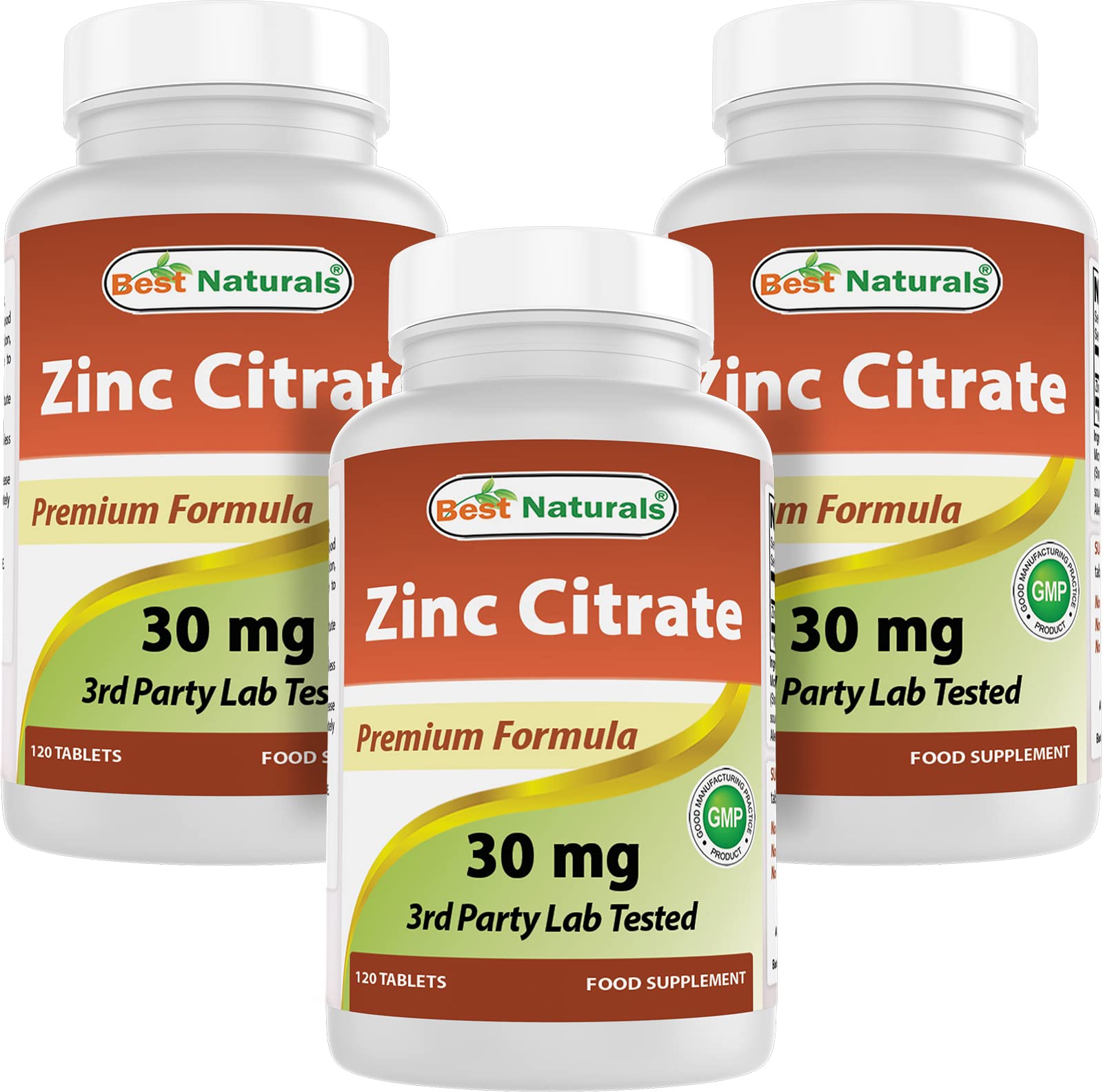 Best Naturals Zinc 30mg Supplements (as Zinc Citrate) - zinc Vitamins for Adults Immune Support - 120 Tablets (120 Count (Pack of 3))