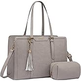 LOVEVOOK Laptop Bag for Women Vintage Leather Laptop Tote 15.6 inch Large Capacity Computer bag with Clutch Purse for Work