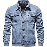 Rayiisuy Fashion Mens Denim Trucker Jackets Slim Fit Mens Jeans Jacket Cotton Outwear Coat Long Sleeve Plus Size Male